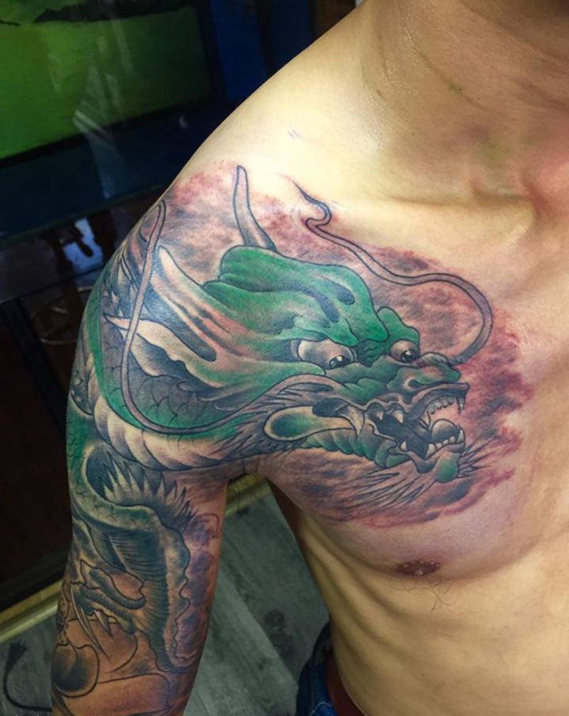 刺尊堂纹身-龙纹身图片_肩部胸部新传统纹身图案