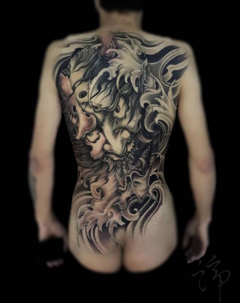 般若纹身图片_背部新传统般若满背纹身图案