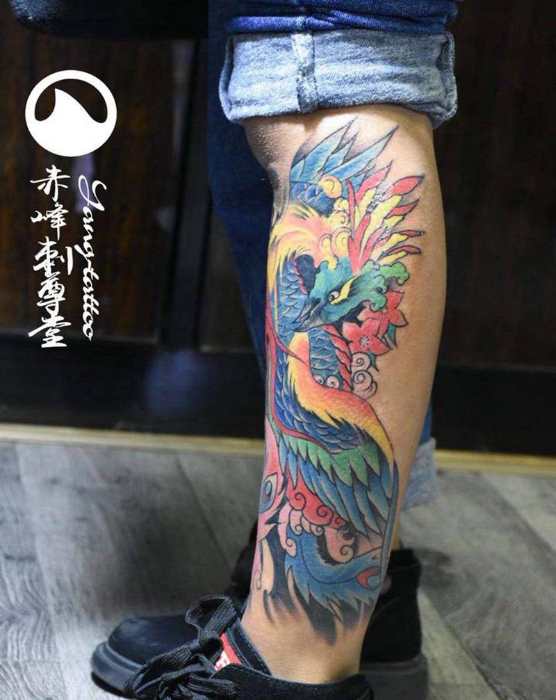 赤峰刺尊堂-涅槃纹身图片_腿部新传统纹身图案