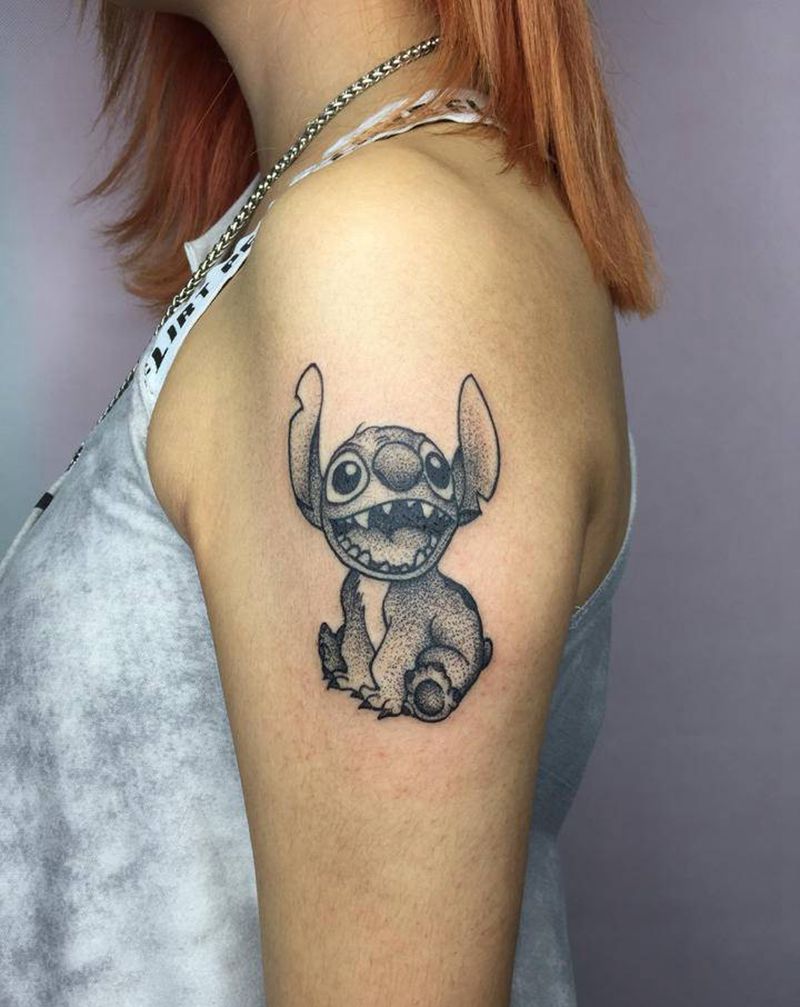 史迪仔纹身图片_手臂New School史迪仔卡通纹身图案