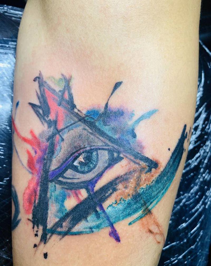上帝之眼纹身图片_手臂水彩图腾纹身图案