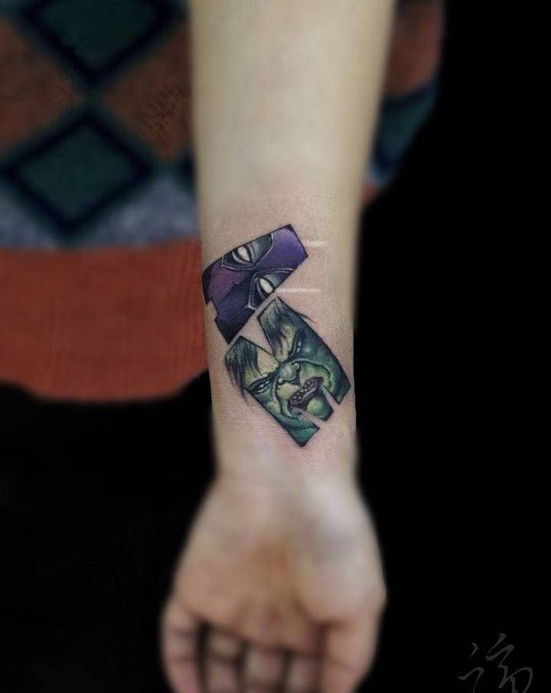 绿巨人纹身图片_手臂欧美写实漫威绿巨人漫威英雄纹身图案