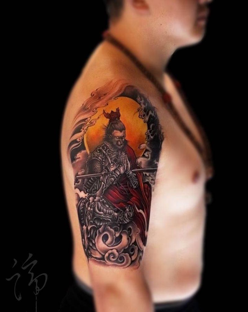 斗战胜佛纹身图片_手臂新传统斗战胜佛猴子孙悟空纹身图案