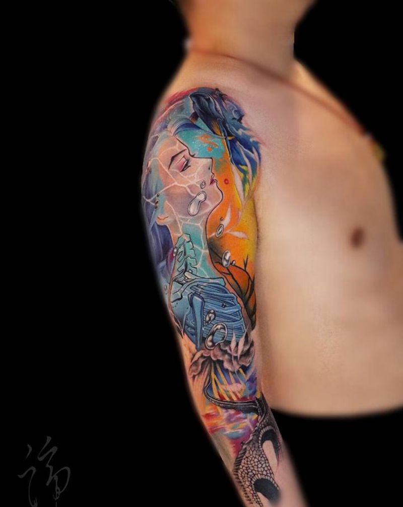 欧美彩色纹身图片_手臂欧美写实欧美彩色欧美花臂彩色纹身图案