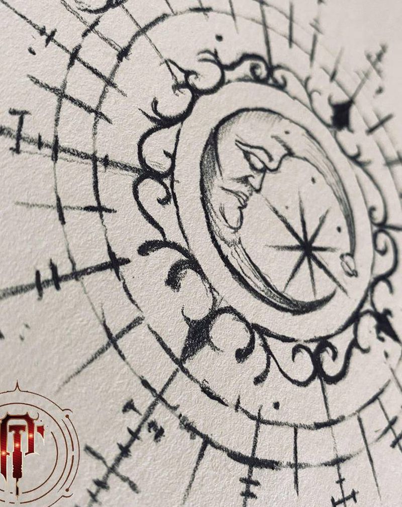 月亮纹身图片_胸部新传统月亮纹身图案