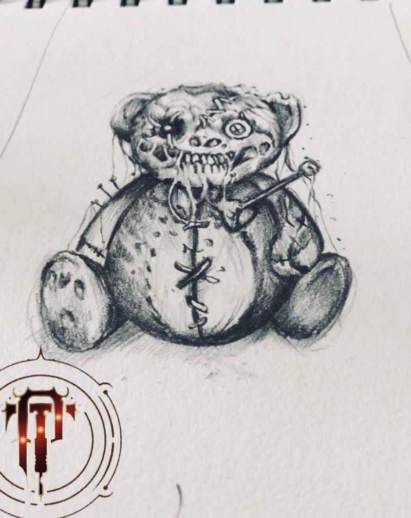 暗黑小熊纹身图片_手臂腹部新传统小熊暗黑纹身图案