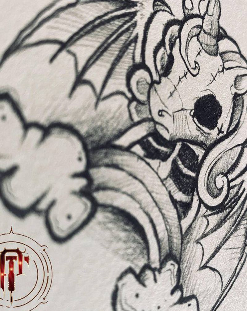 彩虹马纹身图片_手臂胸部新传统暗黑彩虹马纹身图案