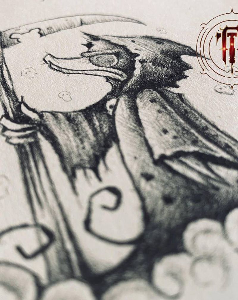 死神唐老鸭纹身图片_手臂腰部新传统暗黑死神唐老鸭纹身图案