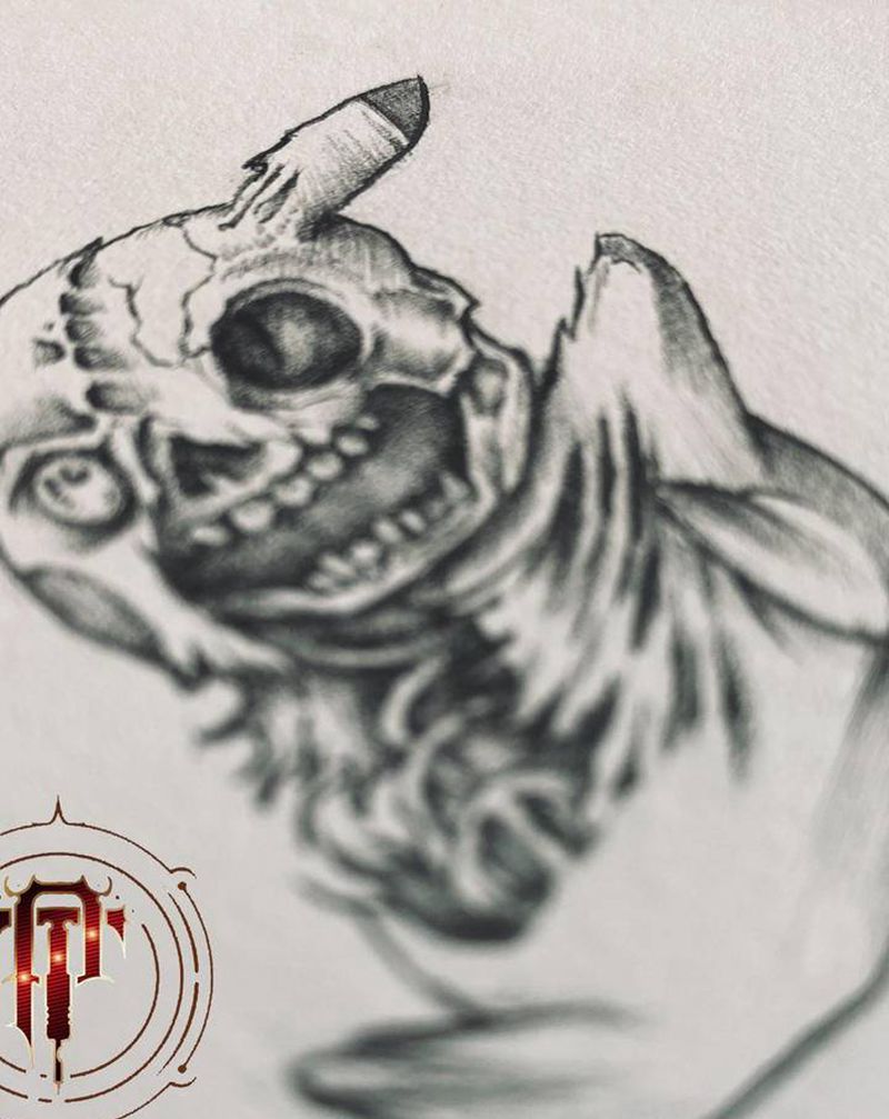 暗黑皮卡丘纹身图片_手臂新传统暗黑皮卡丘纹身图案