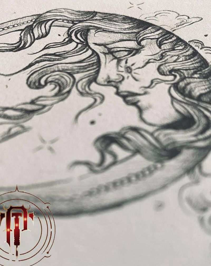 月亮纹身图片_手臂新传统月亮女脸纹身图案