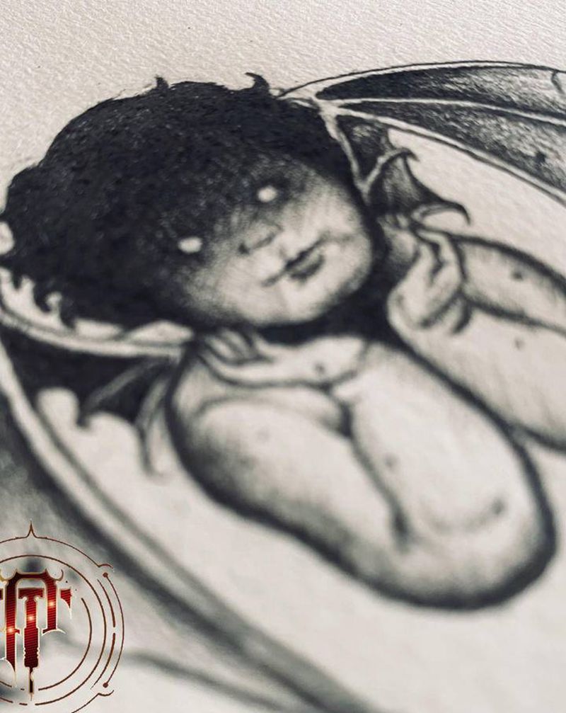 天使纹身图片_手臂新传统天使纹身图案