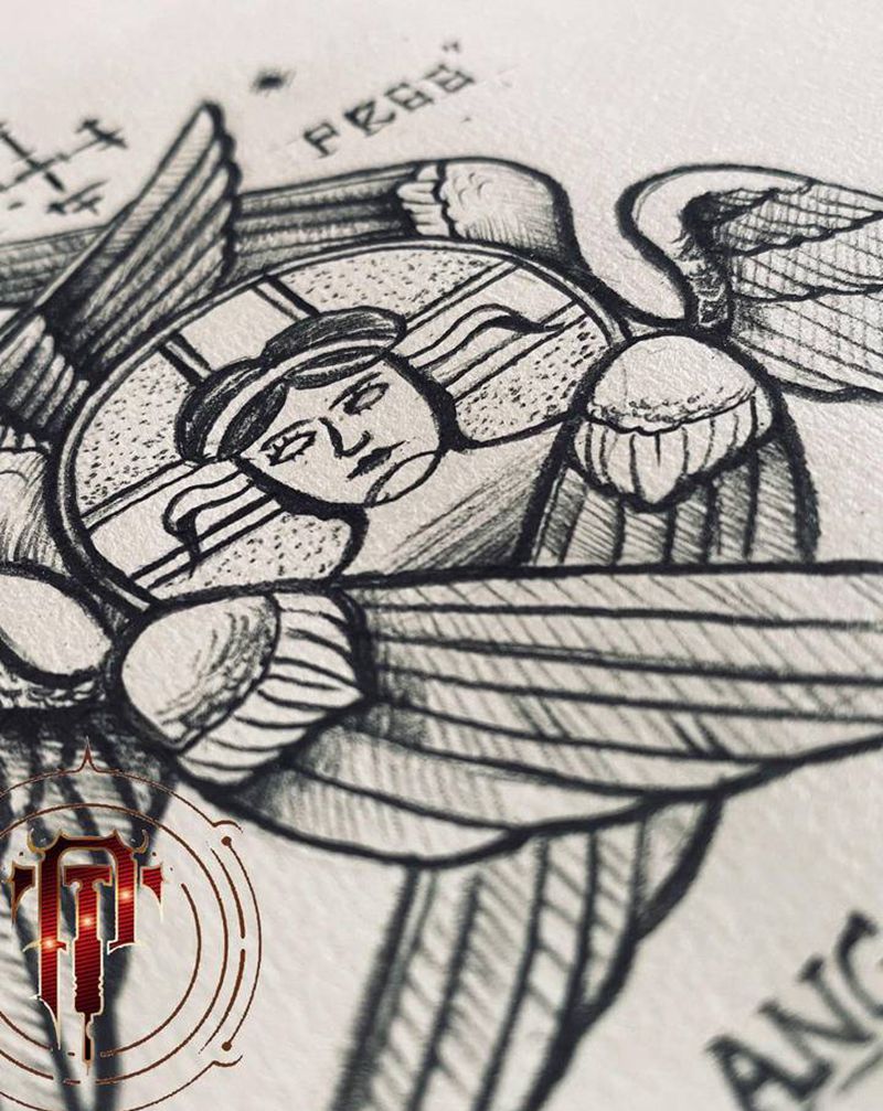 自由天使纹身图片_腹部新传统自由天使纹身图案