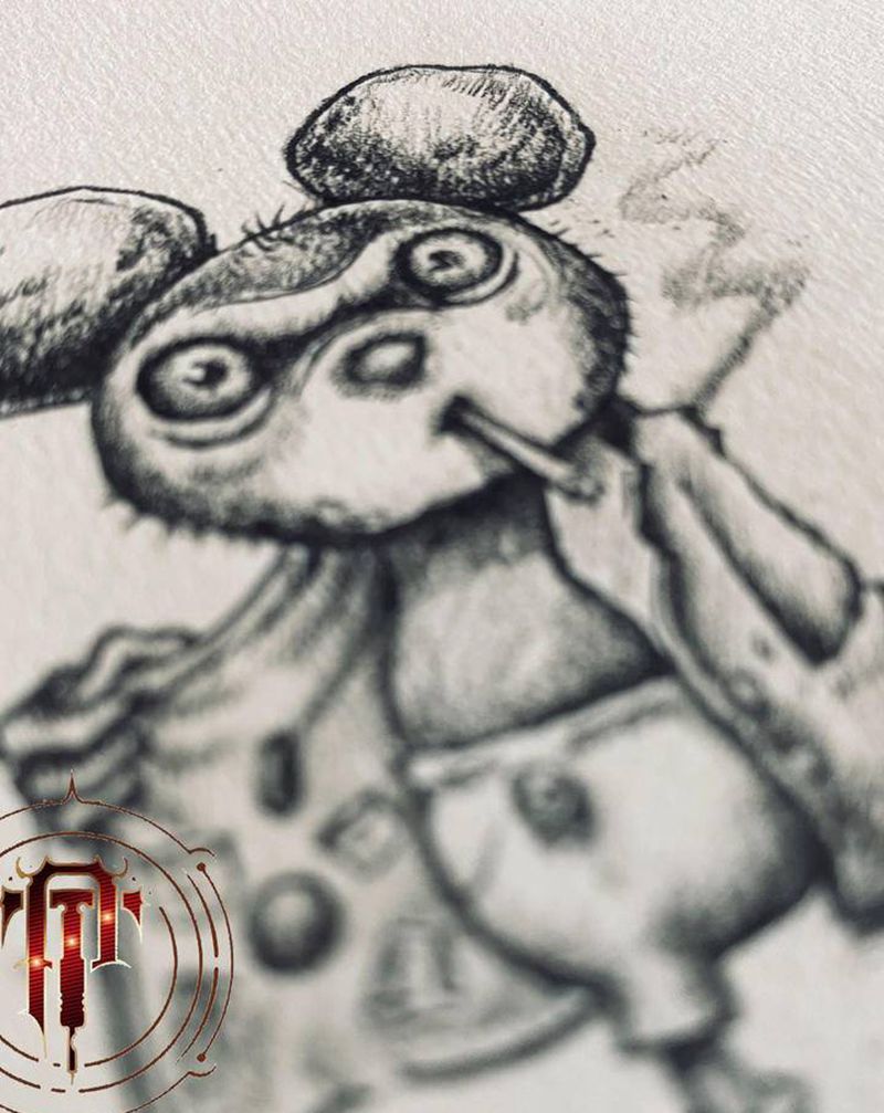 米老鼠纹身图片_手臂新传统米老鼠暗黑纹身图案