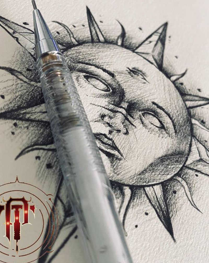 太阳纹身图片_手臂新传统太阳纹身图案