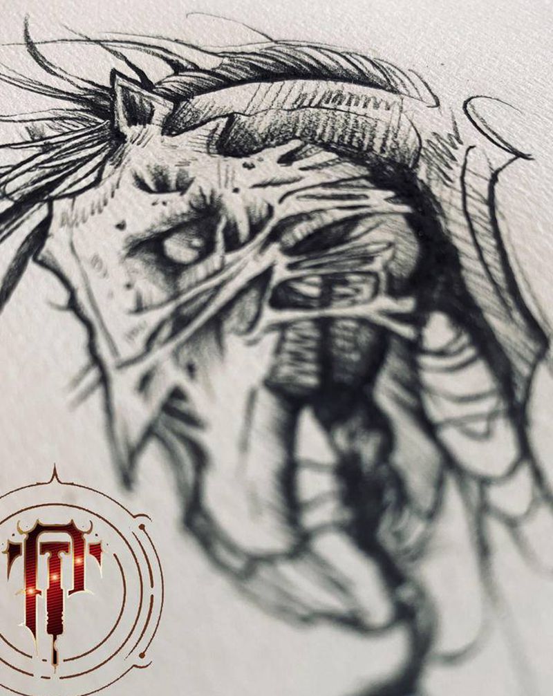 马纹身图片_手臂新传统马暗黑纹身图案