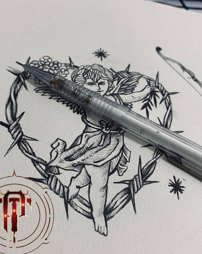 丘比特纹身图片_手臂Old School丘比特纹身图案