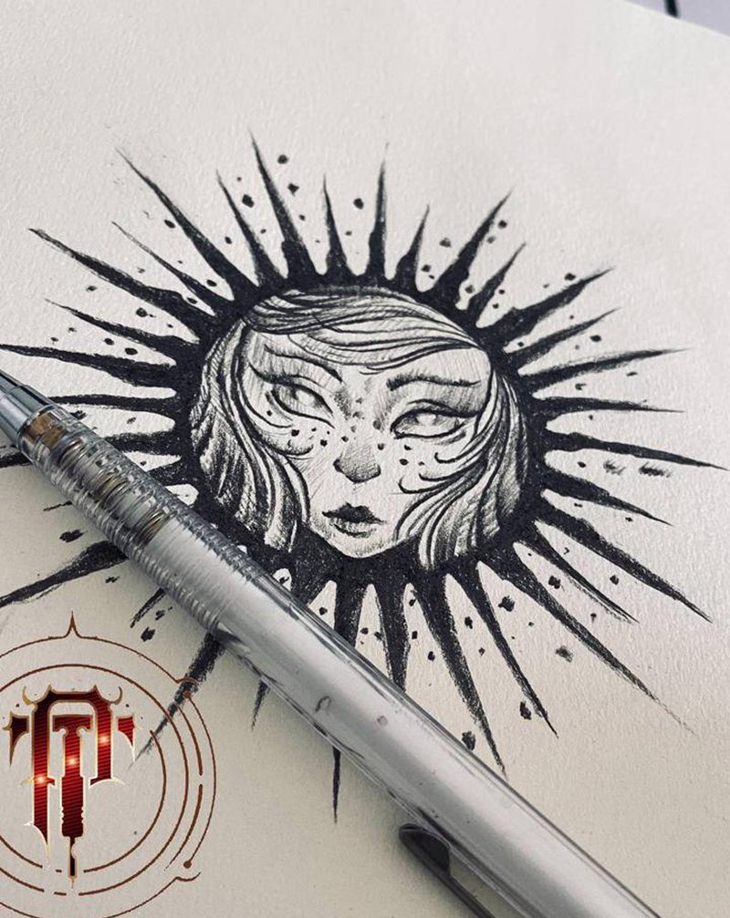 太阳纹身图片_手臂新传统太阳纹身图案