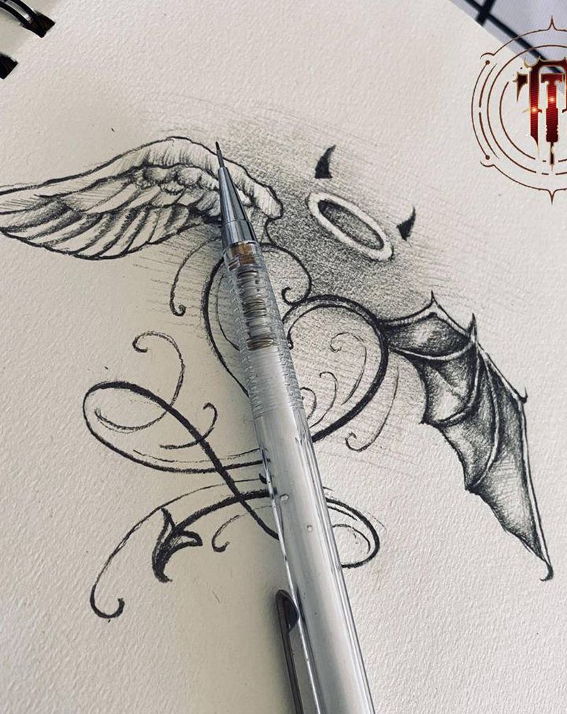 天使-恶魔纹身图片_手臂新传统天使恶魔纹身图案