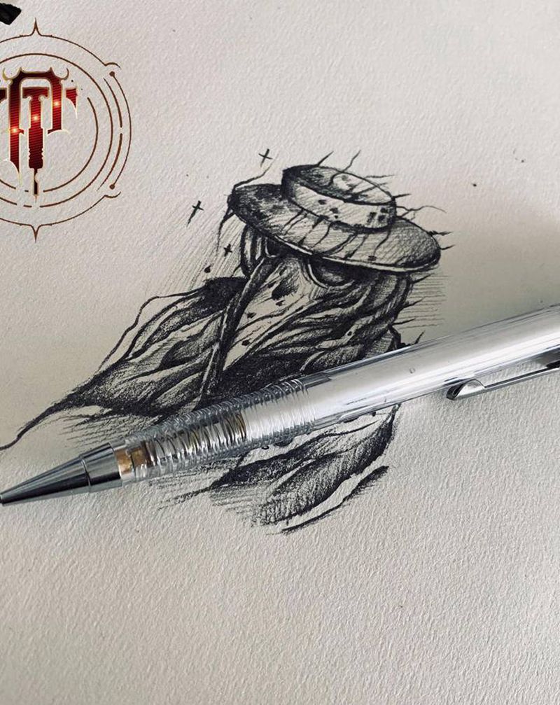 鸟嘴医生纹身图片_手臂新传统鸟嘴医生纹身图案