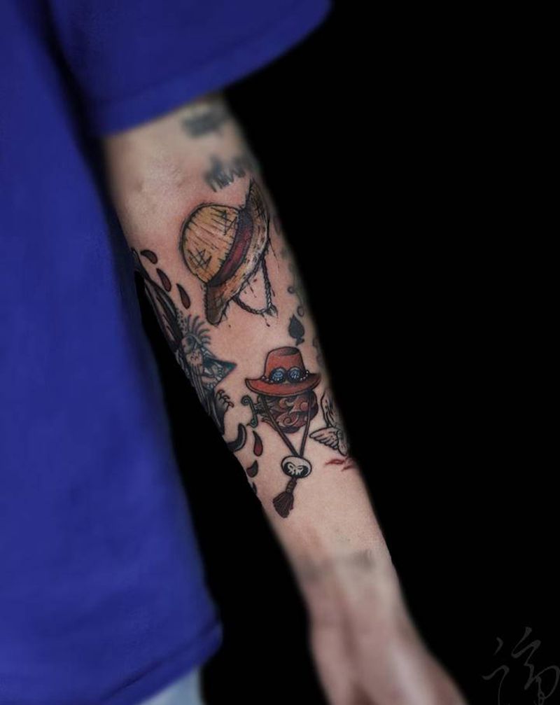 New School纹身图片_手臂New School草帽纹身图案