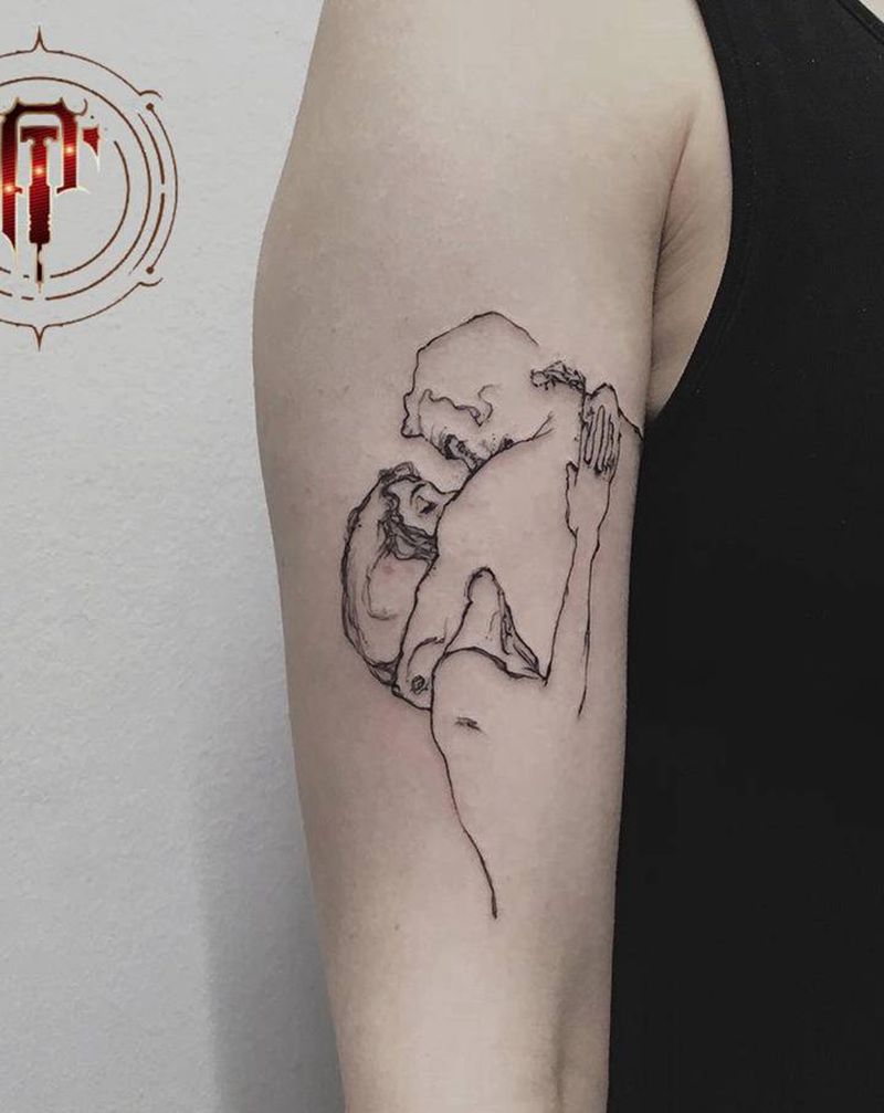 拥抱纹身图片_手臂几何线条小清新纹身图案