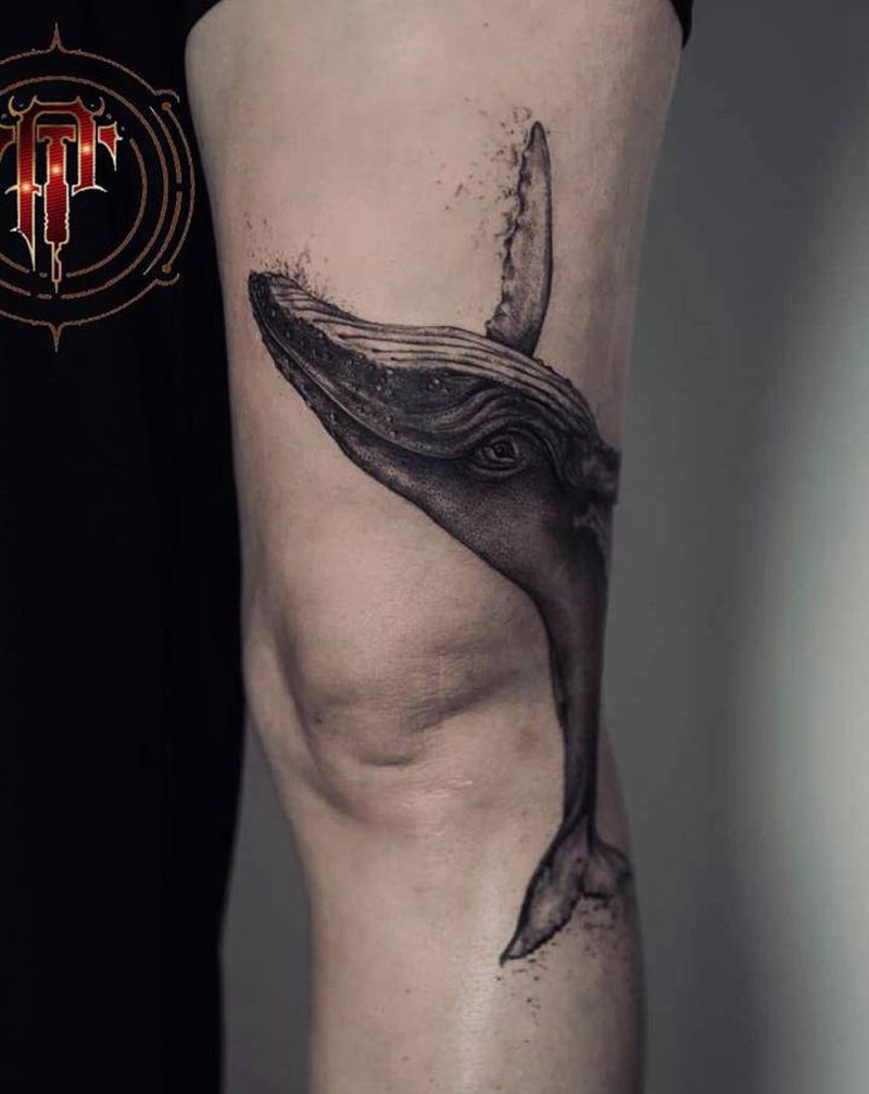 鲸鱼纹身图片_腿部新传统鲸鱼纹身图案