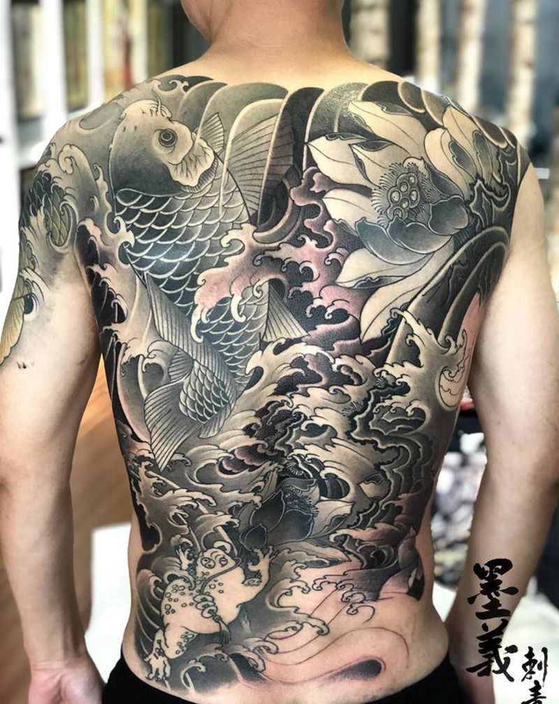 满背纹身图片_背部新传统纹身图案