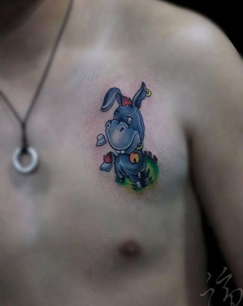 毛驴纹身图片_胸部New School毛驴小清新驴纹身图案
