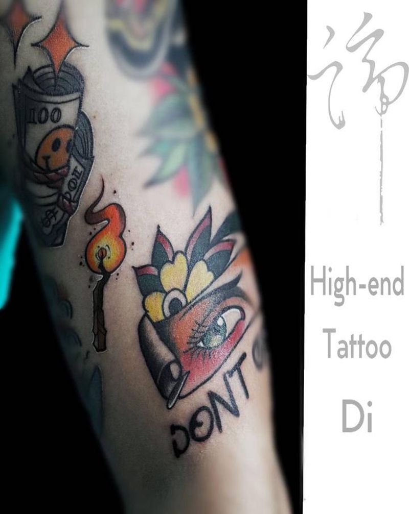 Old school纹身图片_手臂Old School火柴眼睛纹身图案