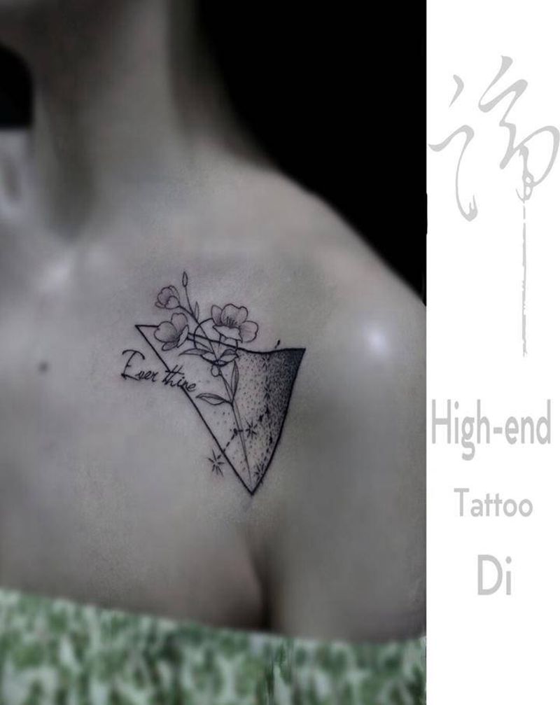 茉莉花纹身纹身图片_肩部几何茉莉花金牛座锁骨纹身图案