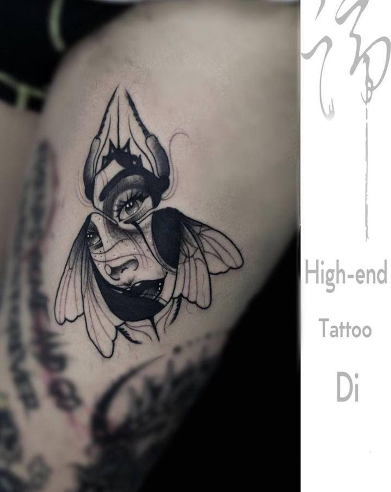 小暗黑纹身图片_手臂欧美写实暗黑甲虫欧美纹身图案