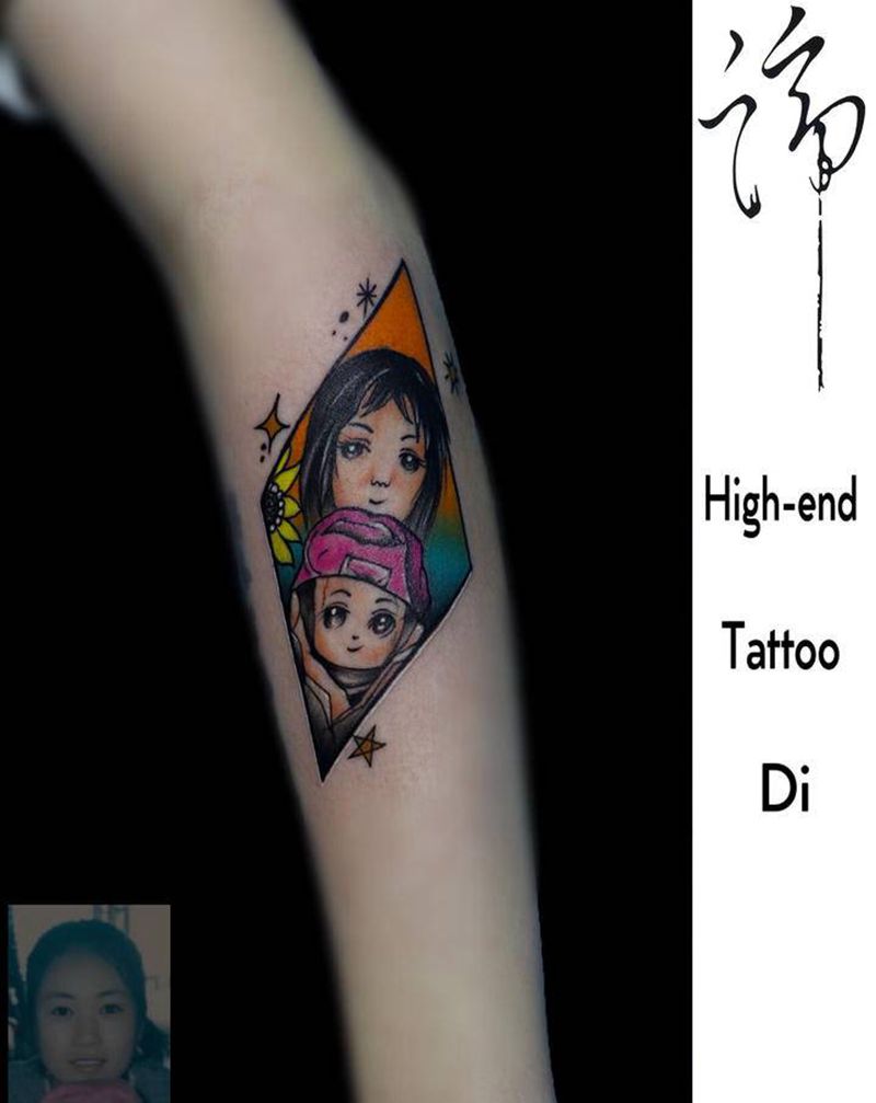 卡通纹身图片_手臂Old School卡通动漫家人纹身图案