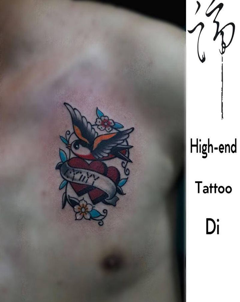 燕子纹身纹身图片_手臂Old School燕子父亲赤峰纹身图案