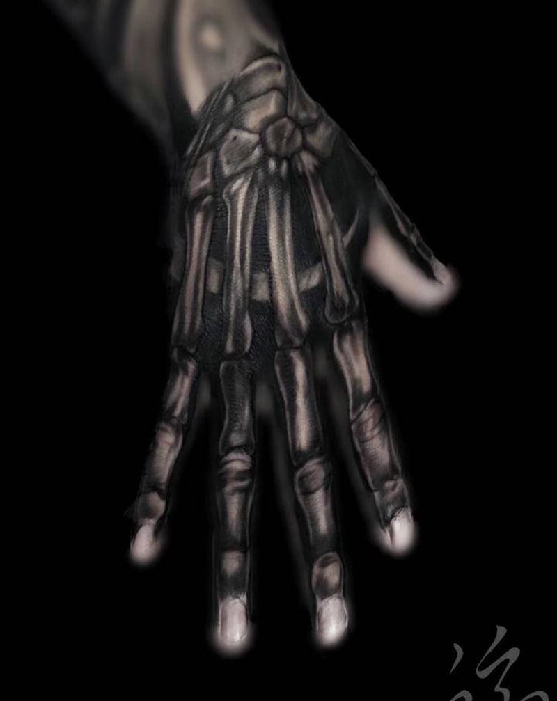 骷髅手纹身图片_手部骷髅手僵尸男孩赤峰纹身图案