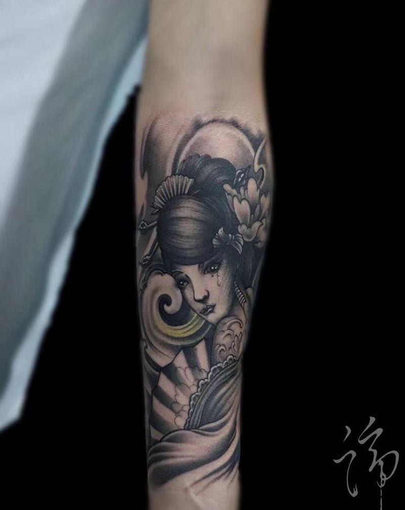 艺妓纹身图片_手臂新传统艺妓赤峰海拉尔纹身图案