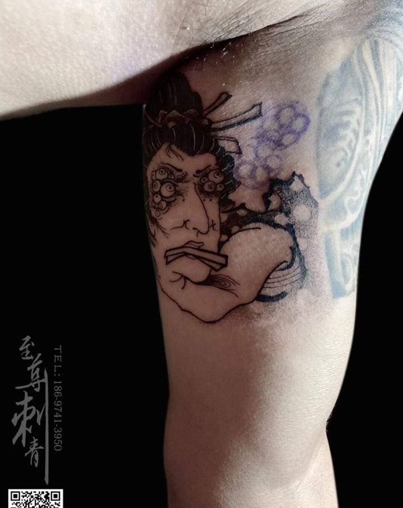 暗黑小日式纹身图片_手臂老传统生首日式纹身图案