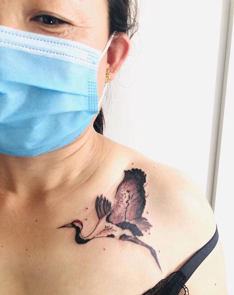 仙鹤纹身图片_水墨纹身图案