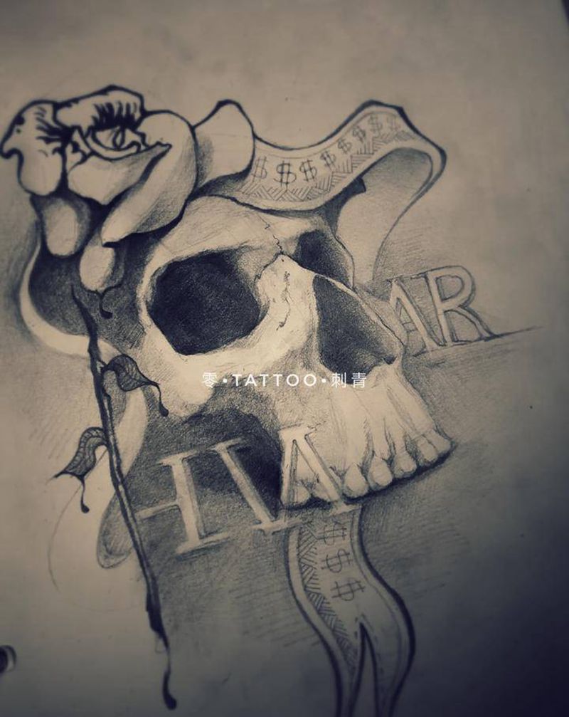 金钱、姑娘纹身图片_腿部New School纹身图案