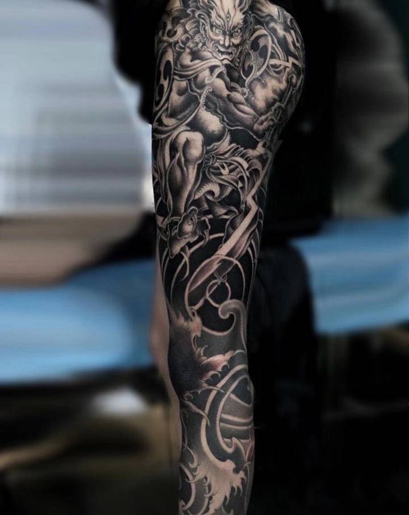 浪腿纹身图片_腿部新传统花腿浪浪腿花腿纹身图案