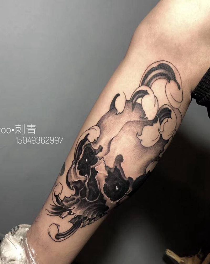 重生纹身图片_腿部欧美写实New School骷髅纹身图案