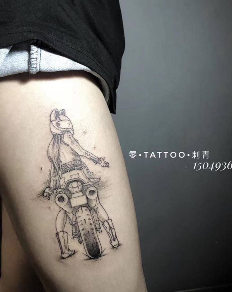 骑士纹身图片_腿部New School骑士机车纹身图案