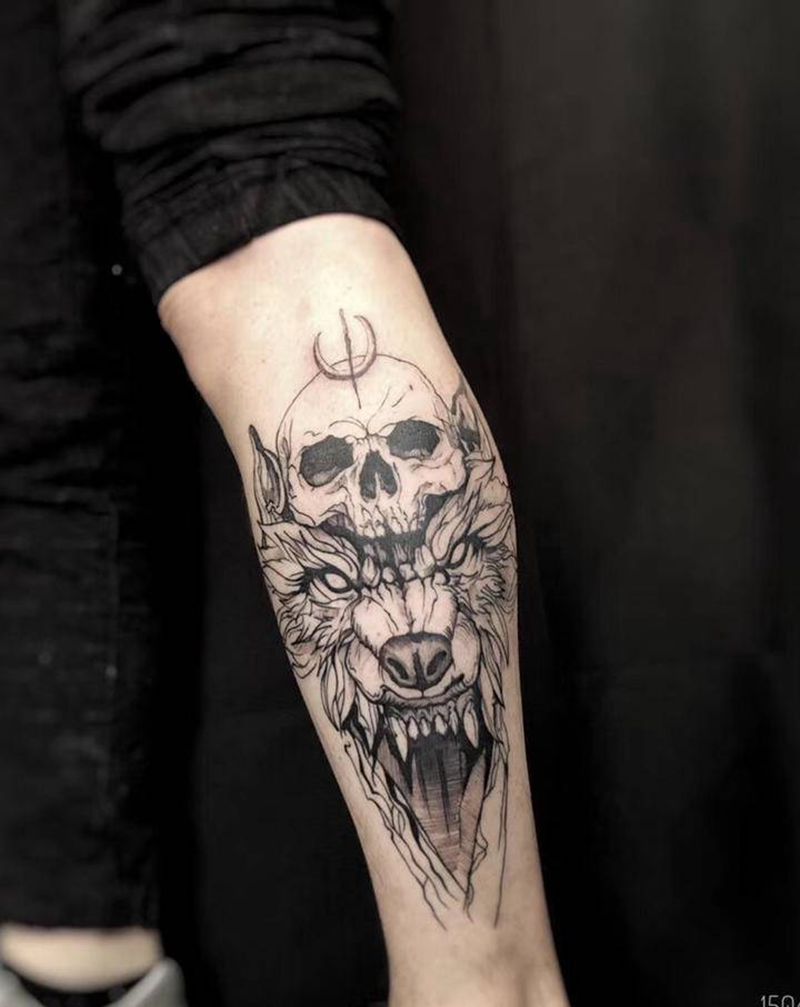 狼纹身图片_腿部New School欧美写实纹身图案