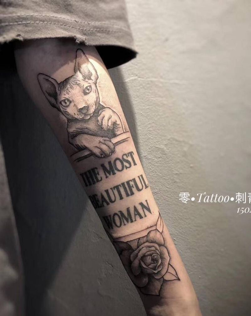 喵纹身图片_手臂欧美写实New School纹身图案