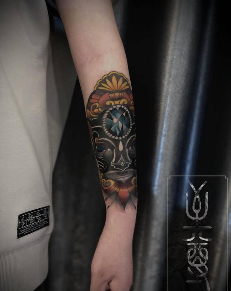 小黑豹子纹身图片_手臂New School遮盖纹身图案