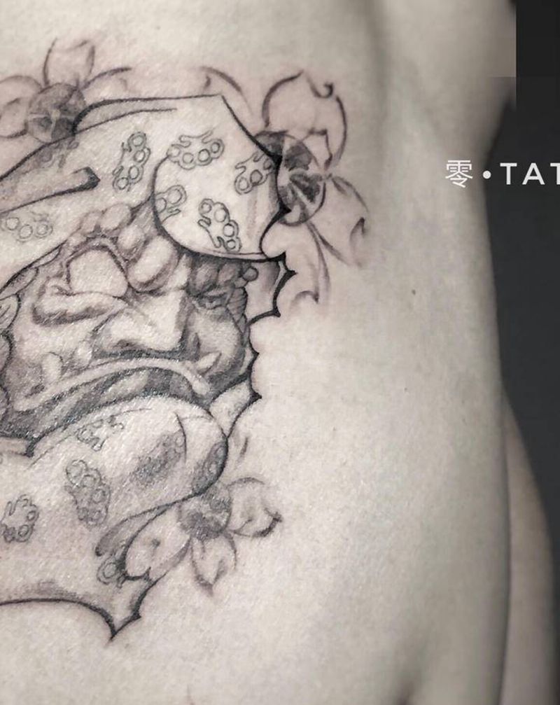 达摩纹身图片_腹部点刺New School纹身图案