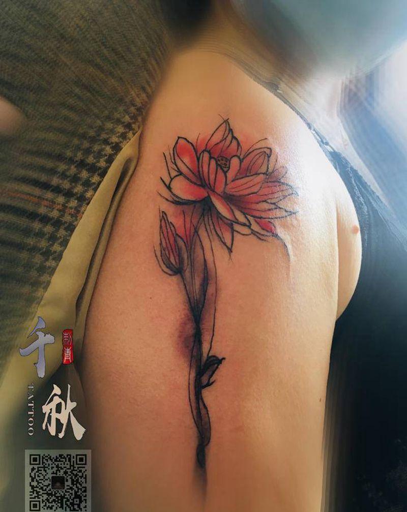 荷花纹身图片_水墨纹身图案