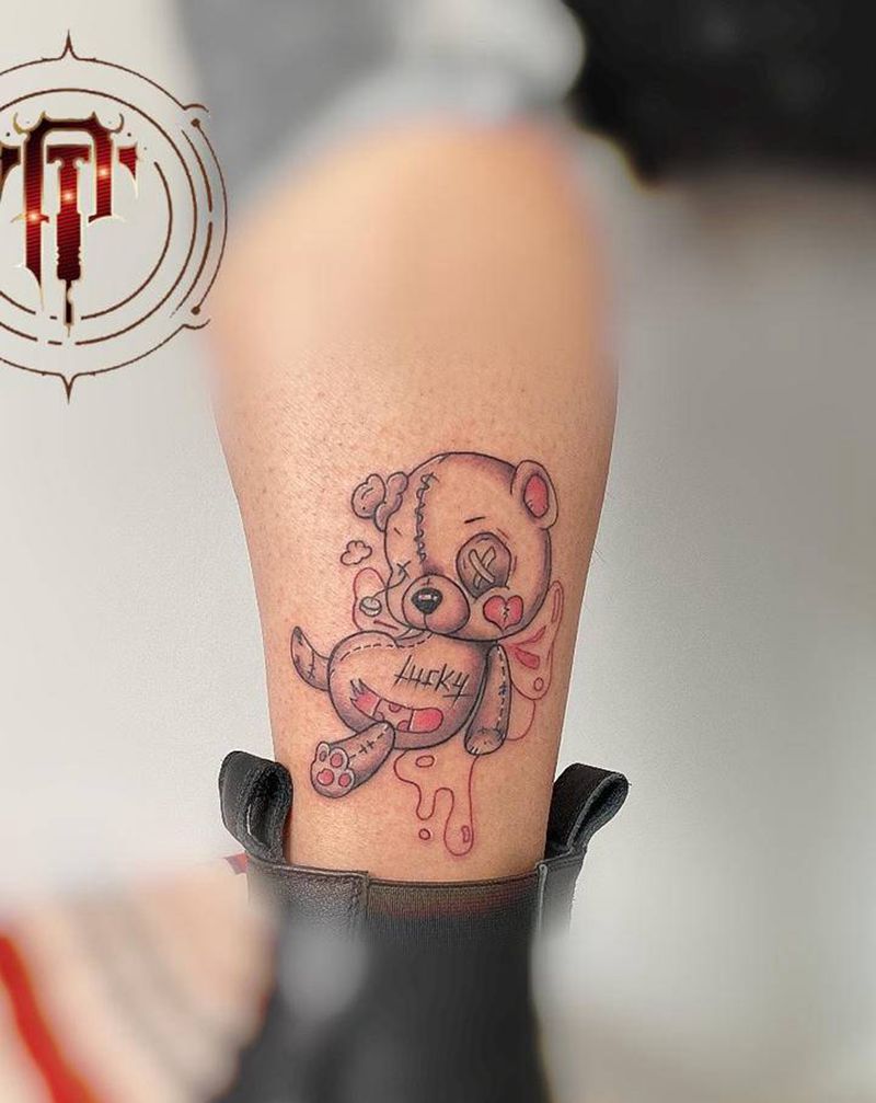 可爱熊纹身图片_脚部New School小熊小清新纹身图案