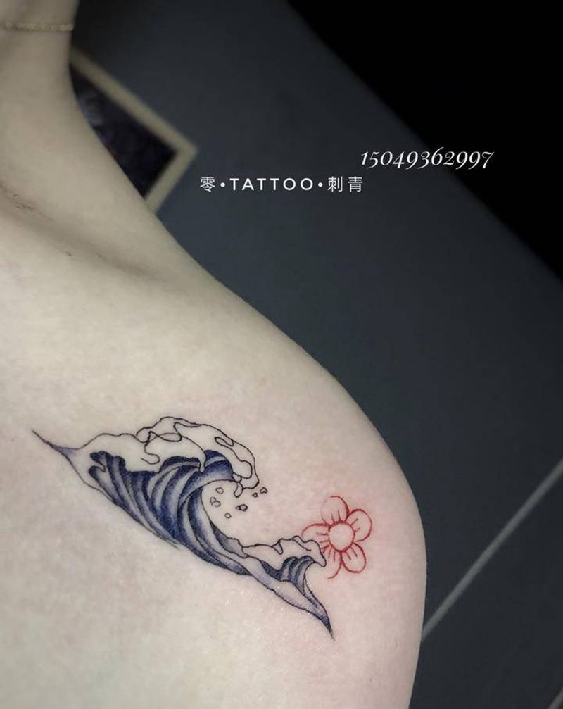 送你一朵小红花纹身图片_肩部New School纹身图案