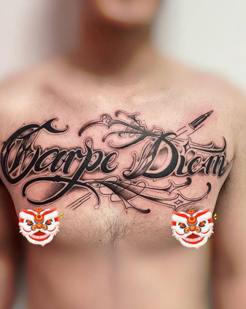 花体字纹身图片_胸部花体字花胸花体字英文纹身图案