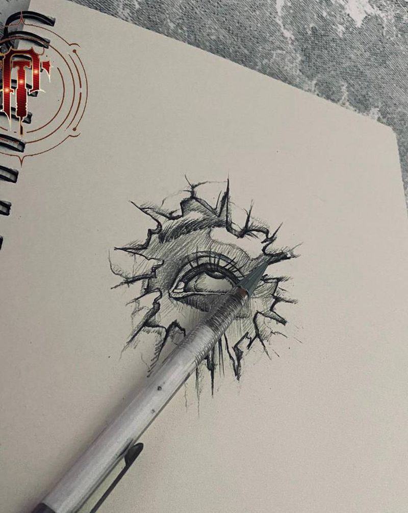 设计纹身手稿纹身图片_欧美写实点刺眼睛暗黑手稿纹身图案